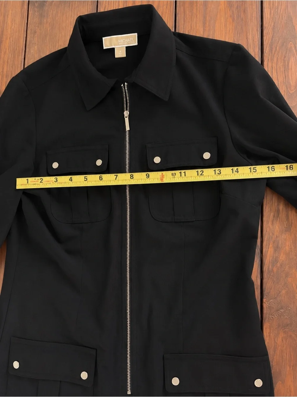 Michael Kors Black Zip-Front Midi Shirt Dress